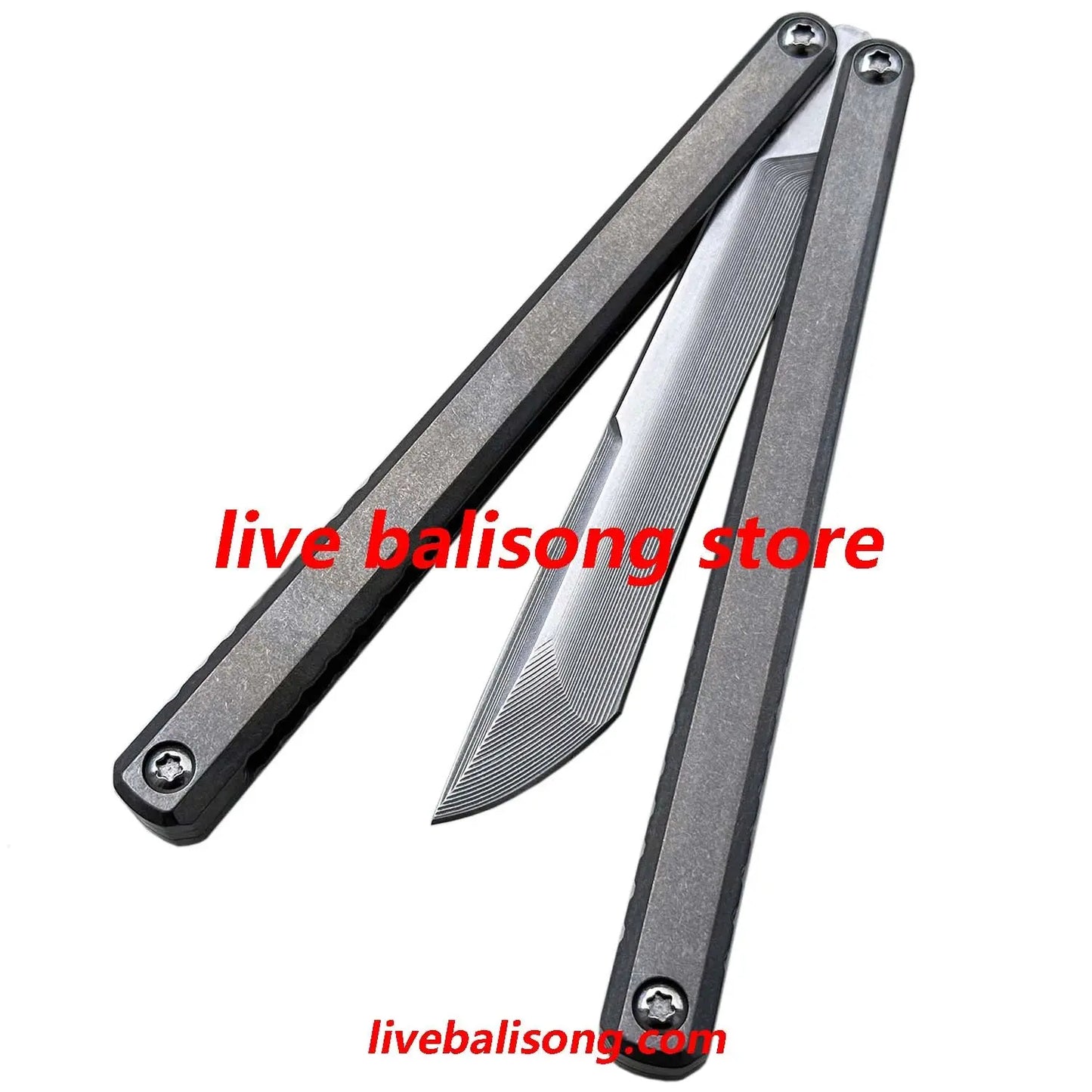 Di Gaboon Balisong Clone Titanium Sandwich Handle Texture Live Blade livebalisong