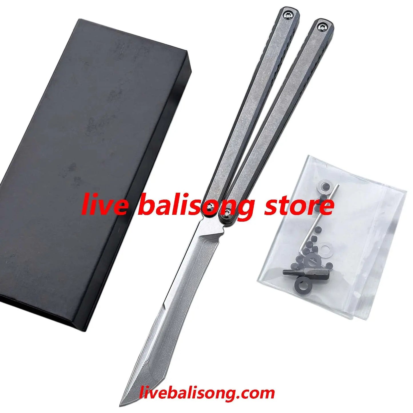 Di Gaboon Balisong Clone Titanium Sandwich Handle Texture Live Blade livebalisong