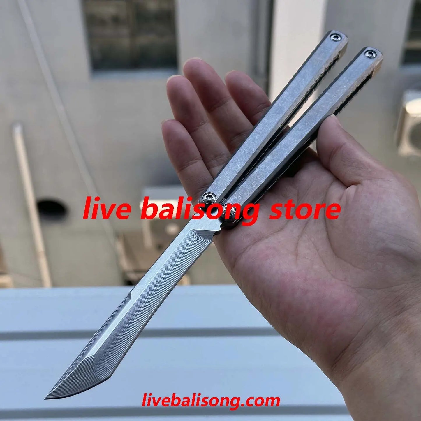 Di Gaboon Balisong Clone Titanium Sandwich Handle Texture Live Blade livebalisong