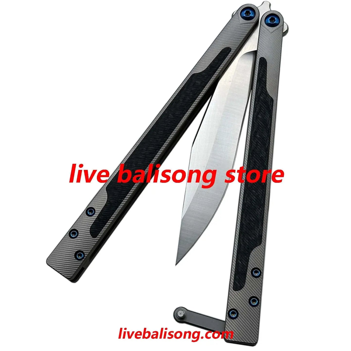 Theone EX10 Balisong Clone Carbon Fiber Patch+Titanium Handle Damascus Blade livebalisong