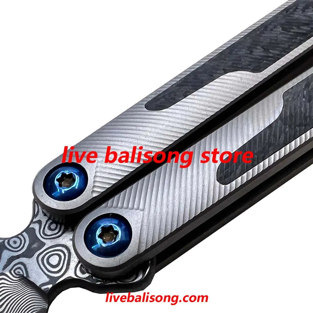 Theone EX10 Balisong Clone Carbon Fiber Patch+Titanium Handle Damascus Blade livebalisong