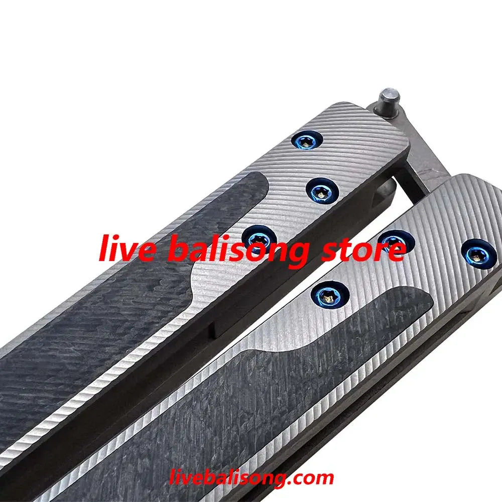Theone EX10 Balisong Clone Carbon Fiber Patch+Titanium Handle Damascus Blade livebalisong