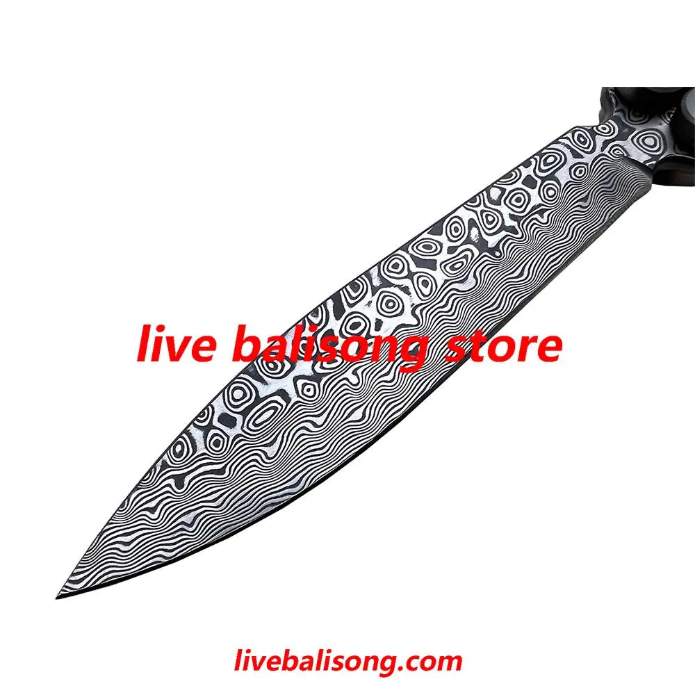 Theone EX10 Balisong Clone Carbon Fiber Patch+Titanium Handle Damascus Blade livebalisong