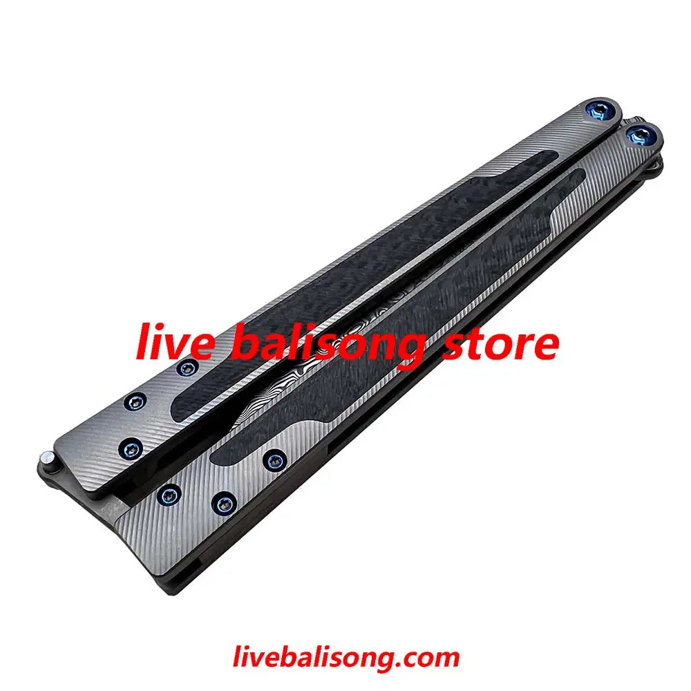 Theone EX10 Balisong Clone Carbon Fiber Patch+Titanium Handle Damascus Blade livebalisong