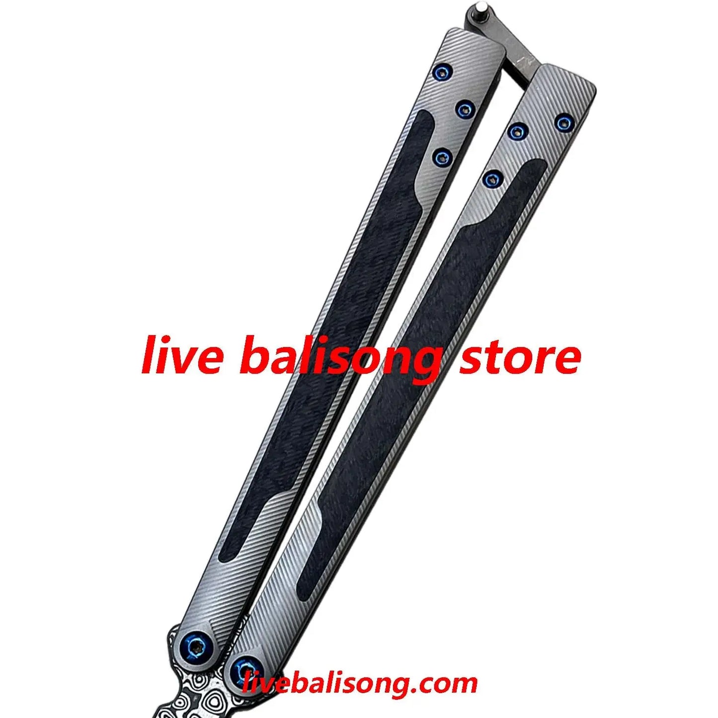 Theone EX10 Balisong Clone Carbon Fiber Patch+Titanium Handle Damascus Blade livebalisong
