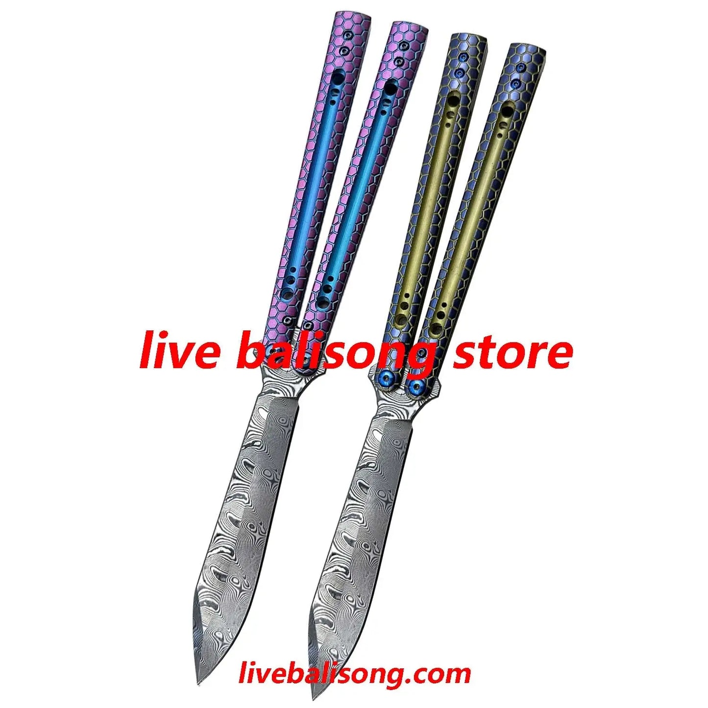 Theone Python Balisong Clone Titanium Handle Damascus Blade livebalisong