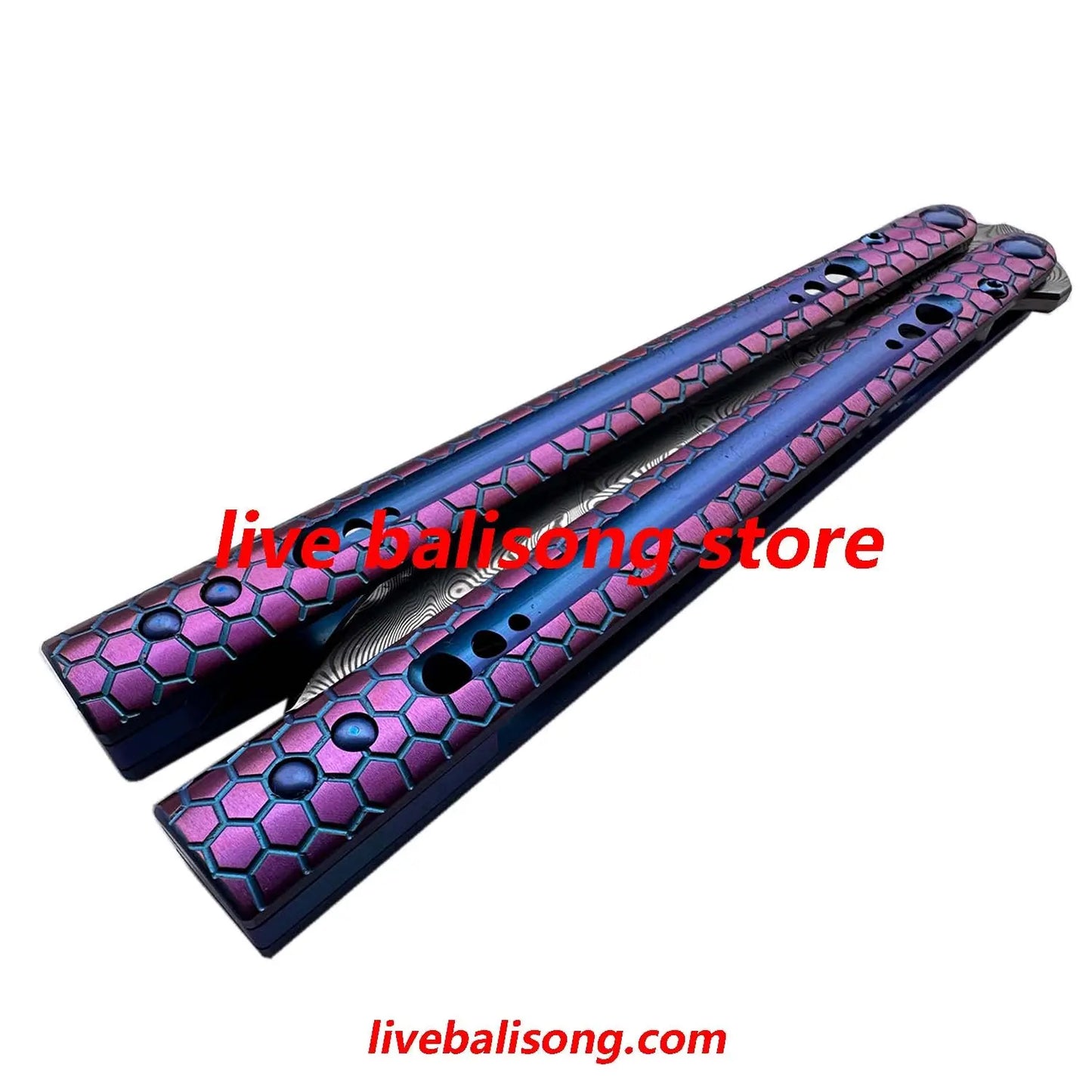 Theone Python Balisong Clone Titanium Handle Damascus Blade livebalisong