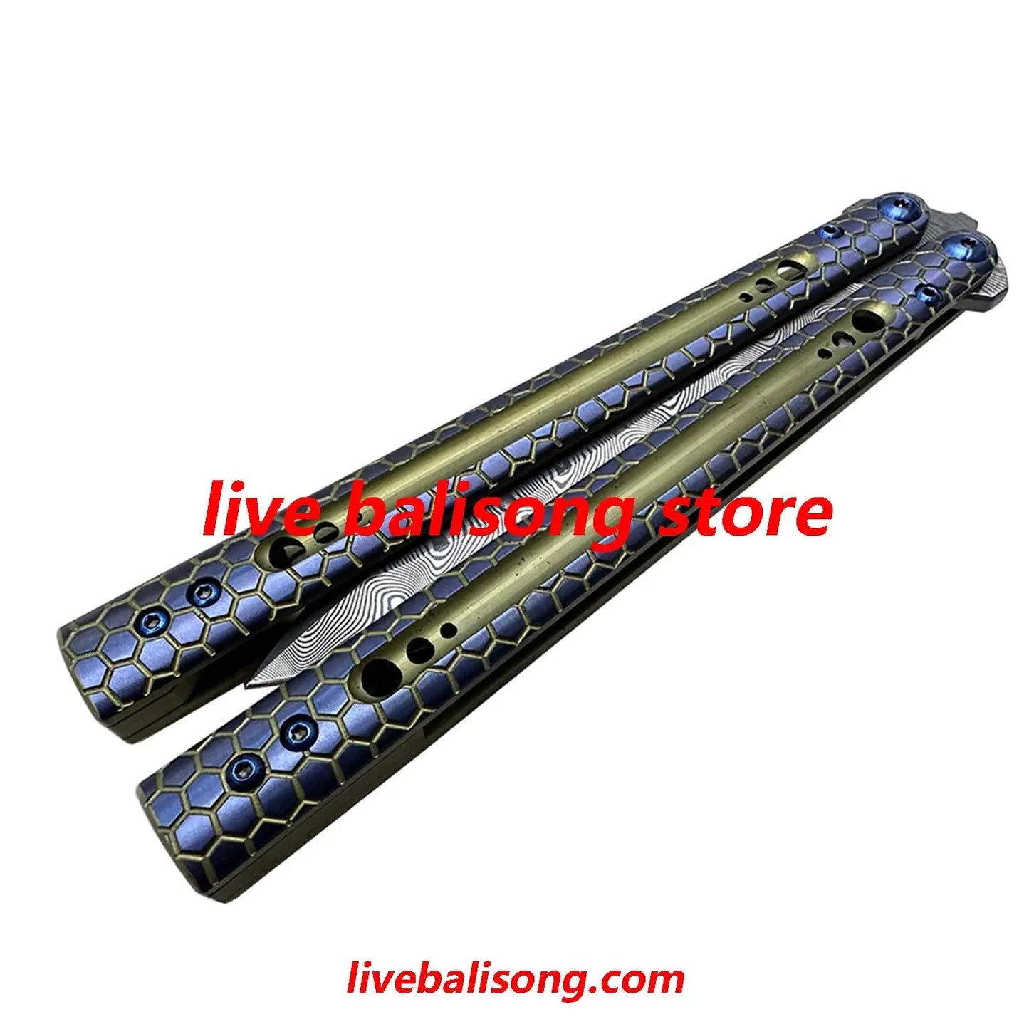 Theone Python Balisong Clone Titanium Handle Damascus Blade livebalisong