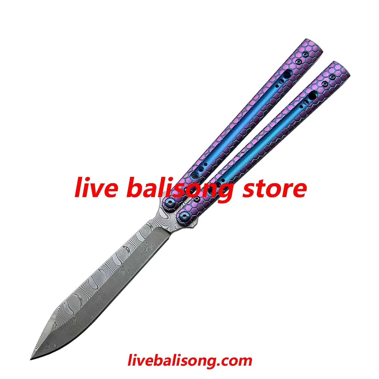 Theone Python Balisong Clone Titanium Handle Damascus Blade livebalisong