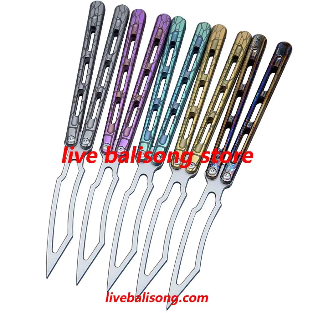 Theone Viper Balisong Clone Titanium Handle Damascus Blade livebalisong
