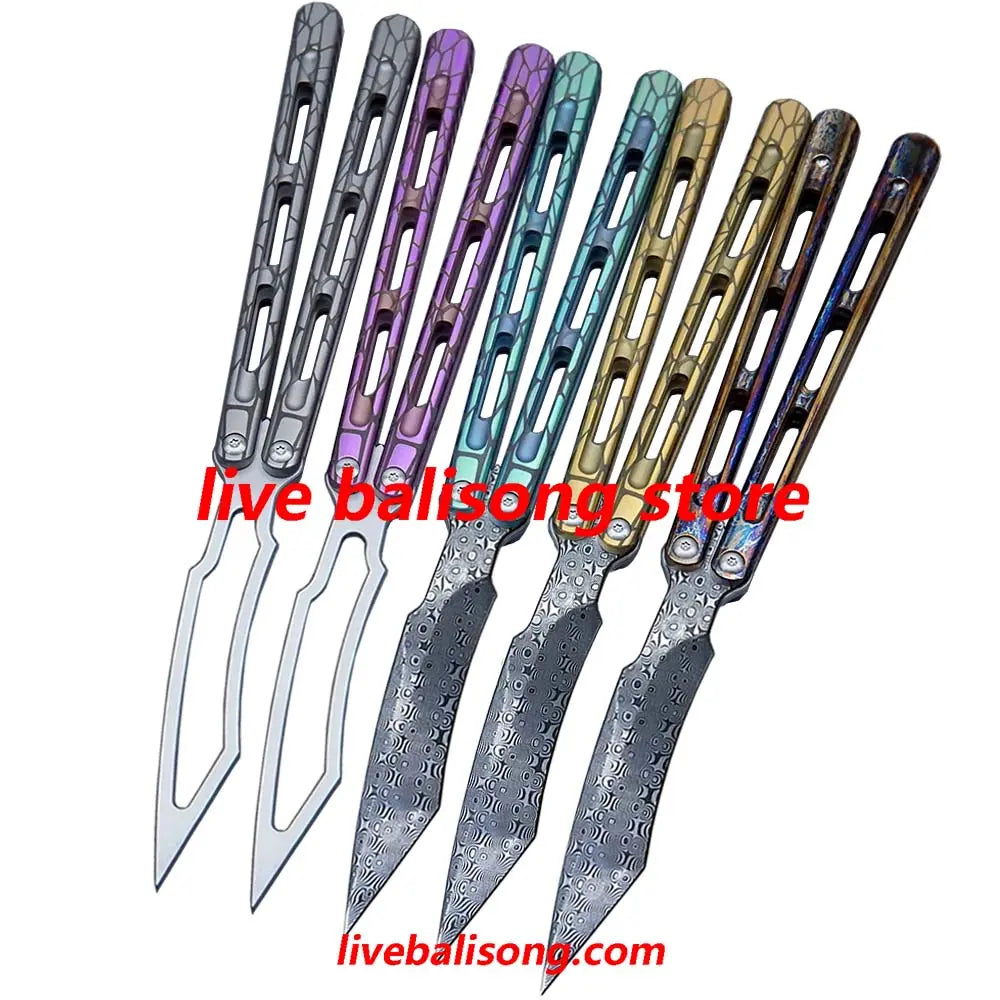 Theone Viper Balisong Clone Titanium Handle Damascus Blade livebalisong