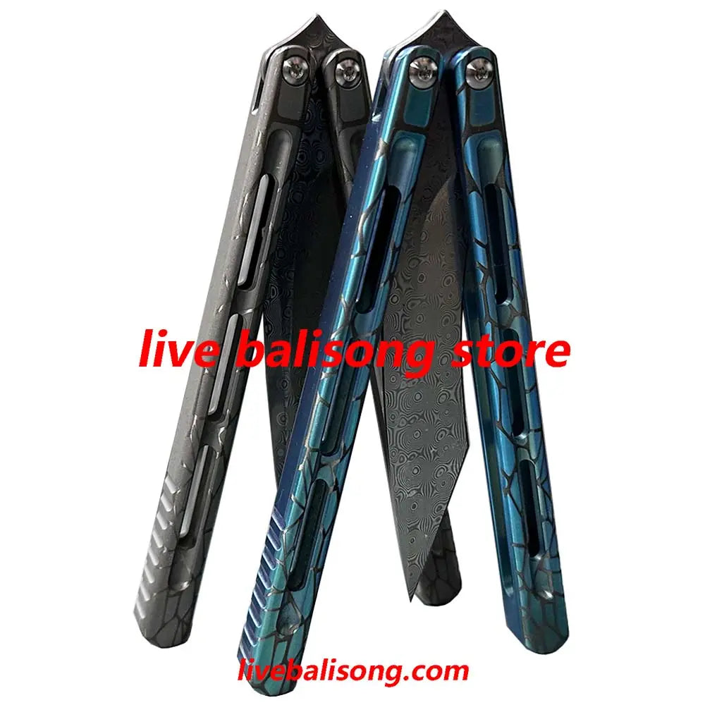 Theone Viper Balisong Clone Titanium Handle Damascus Blade livebalisong