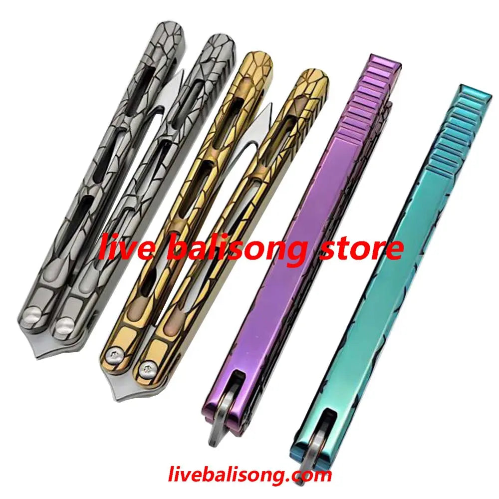 Theone Viper Balisong Clone Titanium Handle Damascus Blade livebalisong