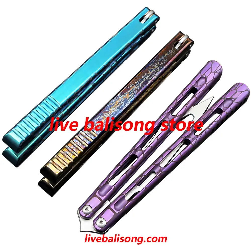 Theone Viper Balisong Clone Titanium Handle Damascus Blade livebalisong