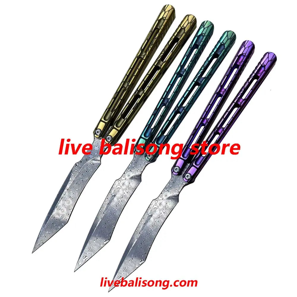 Theone Viper Balisong Clone Titanium Handle Damascus Blade livebalisong
