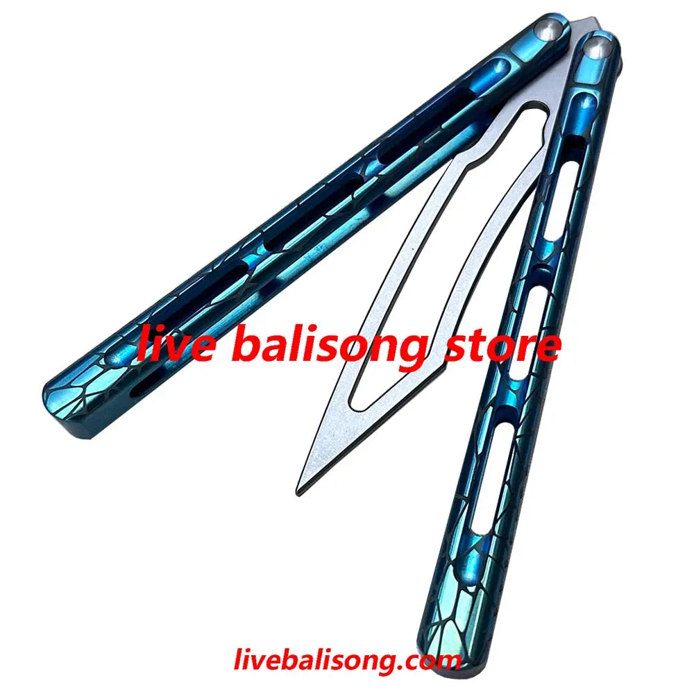 Theone Viper Balisong Clone Titanium Handle Damascus Blade livebalisong