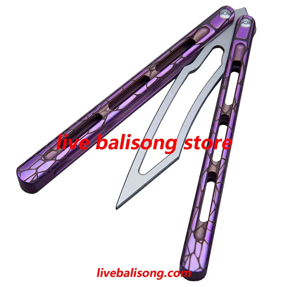 Theone Viper Balisong Clone Titanium Handle Damascus Blade livebalisong