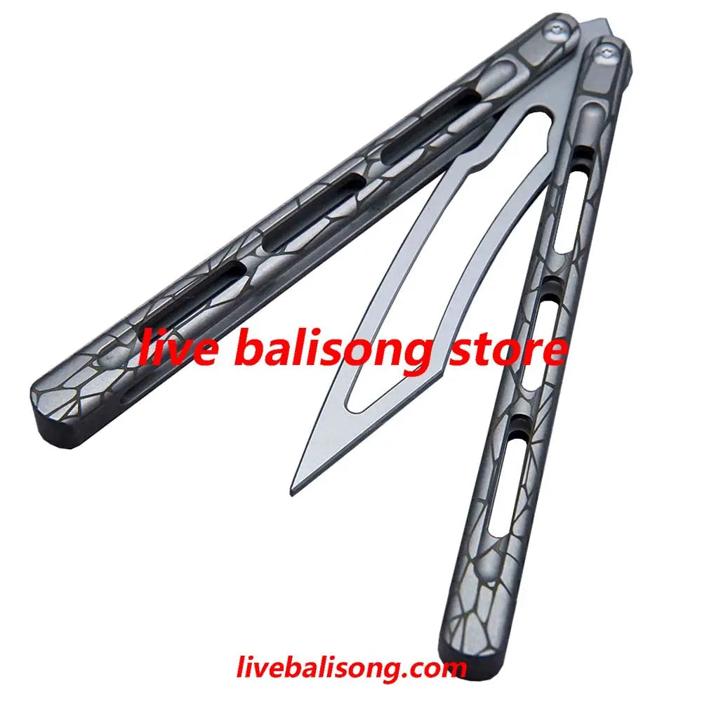 Theone Viper Balisong Clone Titanium Handle Damascus Blade livebalisong