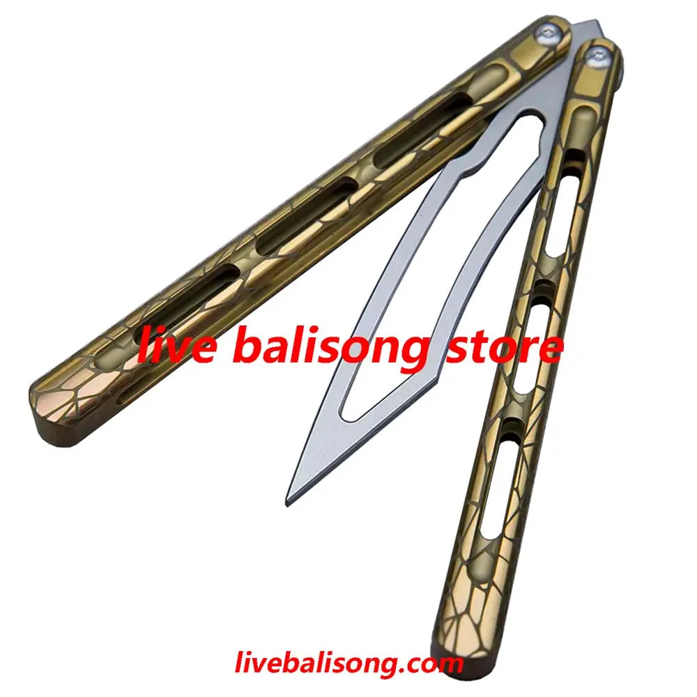 Theone Viper Balisong Clone Titanium Handle Damascus Blade livebalisong