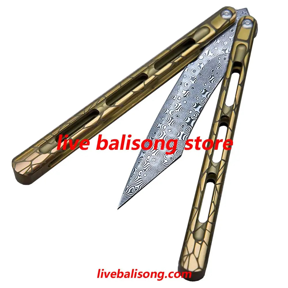Theone Viper Balisong Clone Titanium Handle Damascus Blade livebalisong