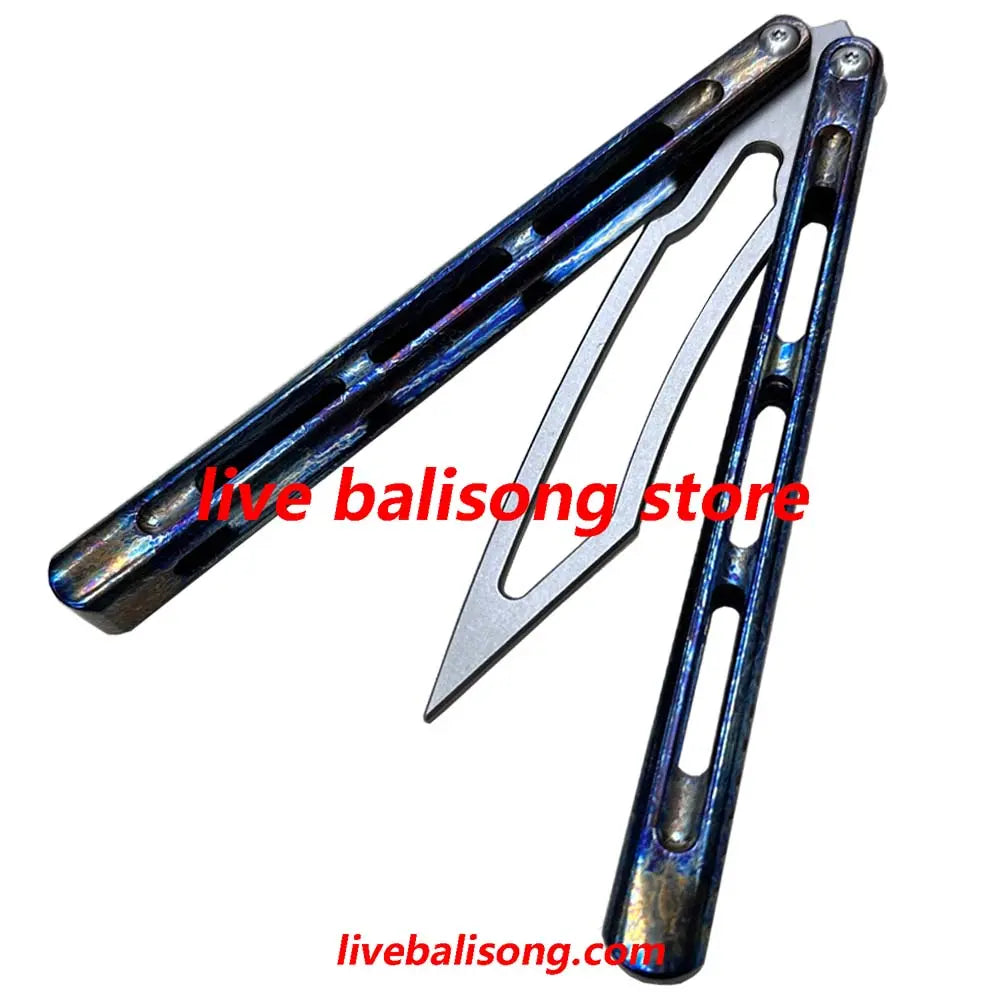 Theone Viper Balisong Clone Titanium Handle Damascus Blade livebalisong