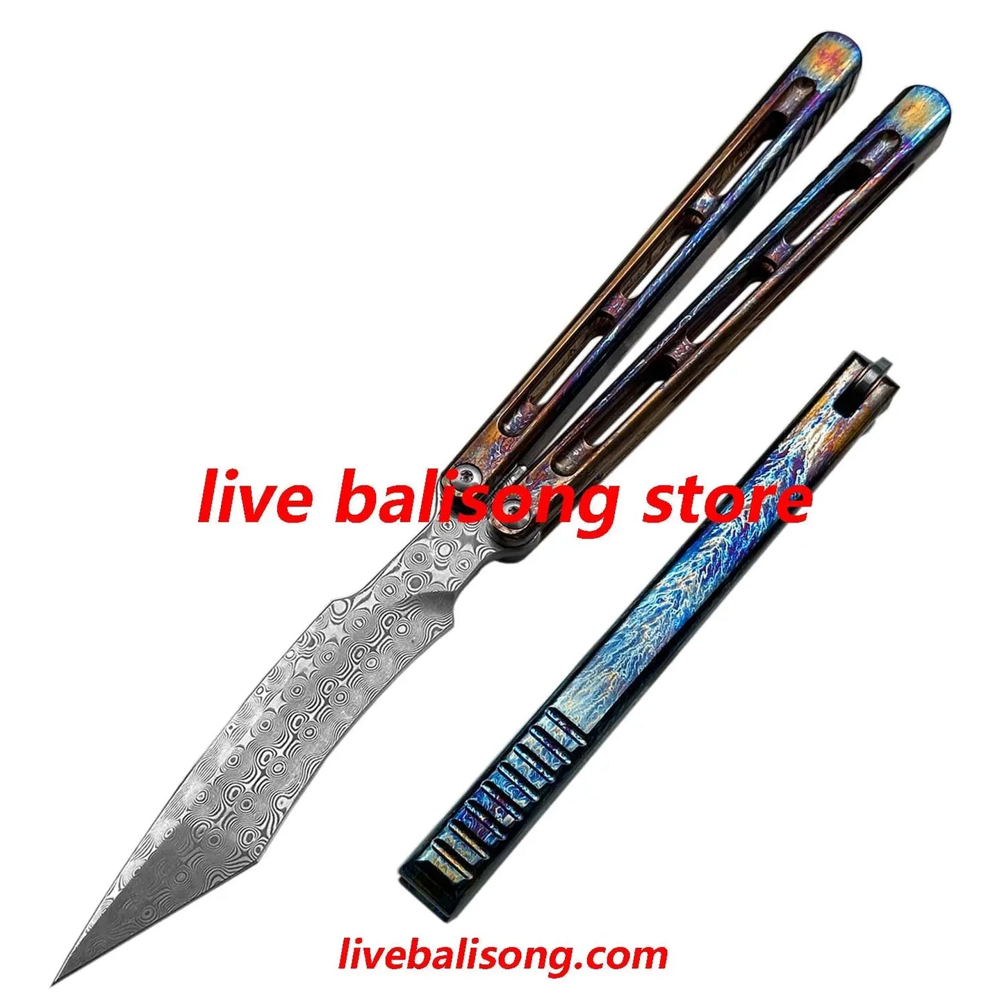 Theone Viper Balisong Clone Titanium Handle Damascus Blade livebalisong