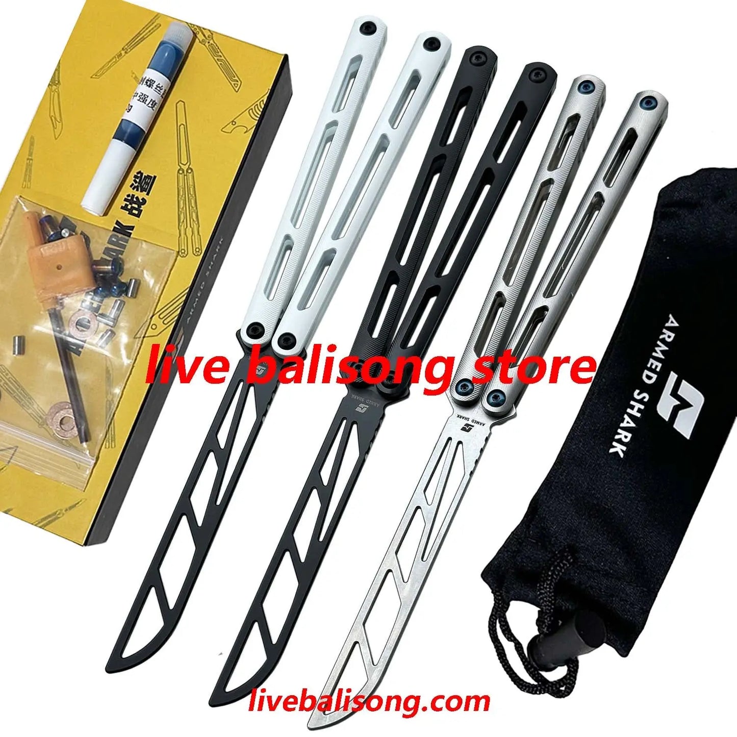 ARMED SHARK Tsunami Balisong Trainer Clone Titanium Chanwich Handle livebalisong