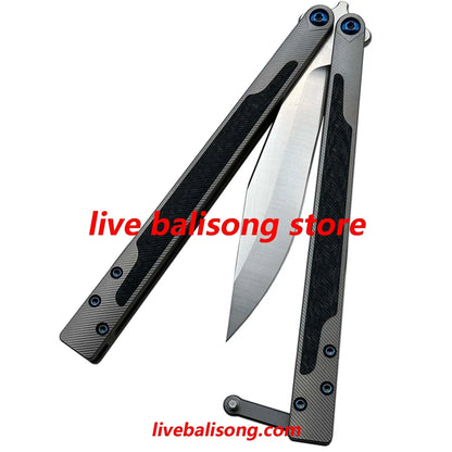 Theone EX10 Balisong Clone Carbon Fiber Patch+Titanium Handle Damascus Blade livebalisong