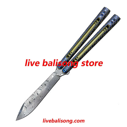Theone Python Balisong Clone Titanium Handle Damascus Blade livebalisong